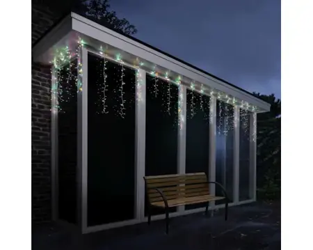 256 LED icicle compact  8 fn tw effect o/d white/soft multi 375cm