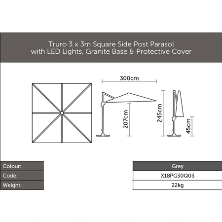 Truro LED Grey 3M Parasol & Base - image 4