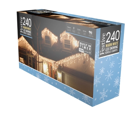240 snowing icicle lights - warm white - 4 way - image 1