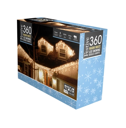 360 snowing icicle lights - warm white - 4 way - image 1